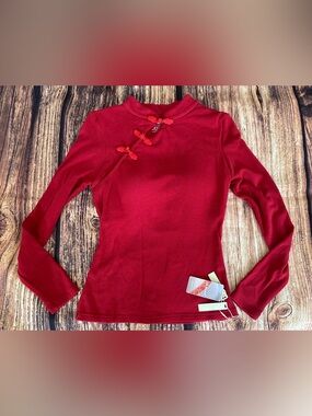 OGL Move Red Mandarin Oriental Collar Chinese New Year Longsleeve Brami Top M